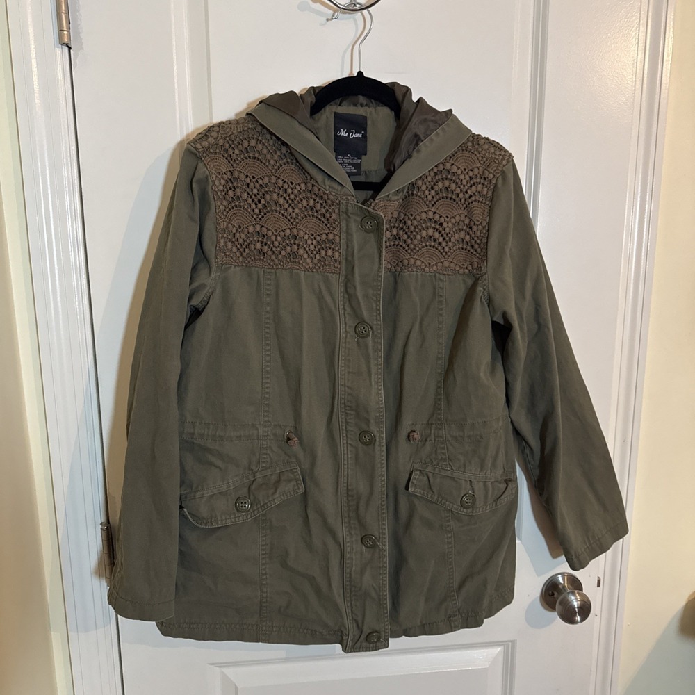 Me Jane Women's Lace Trimmed Utility Jacket Military Green Size XL 2010